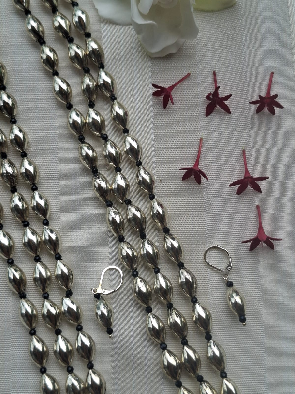 3 Lyre Dholki Bead Oxidised Long Necklace