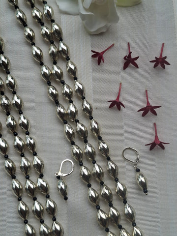 3 Lyre Dholki Bead Oxidised Long Necklace