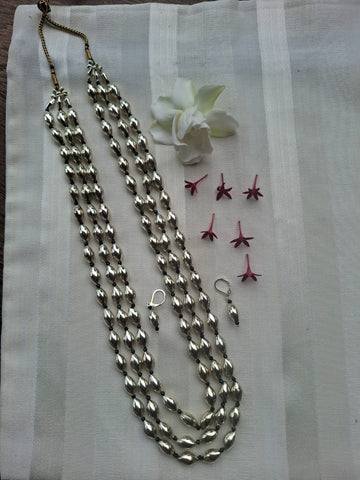 3 Lyre Dholki Bead Oxidised Long Necklace