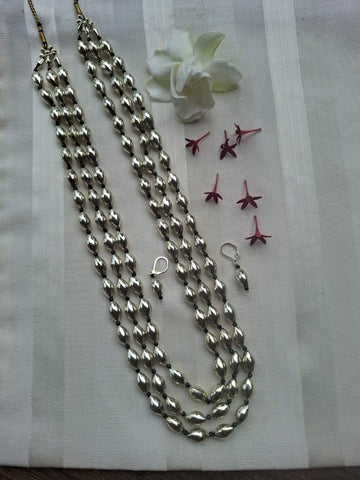 3 Lyre Dholki Bead Oxidised Long Necklace