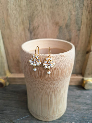 White Pearl Flower Bugdi cum Earrings