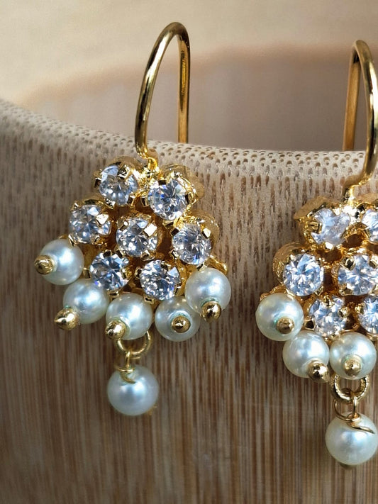 White Pearl Flower Bugdi cum Earrings