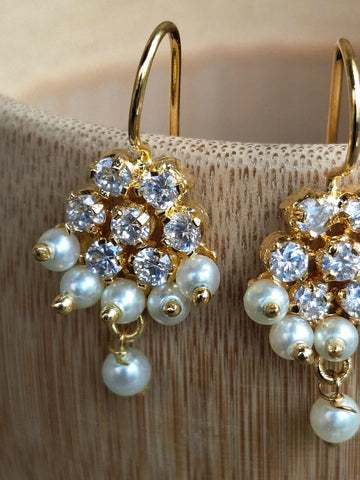 White Pearl Flower Bugdi cum Earrings