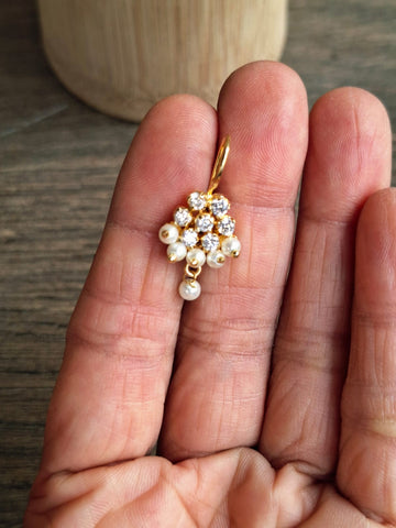 White Pearl Flower Bugdi cum Earrings