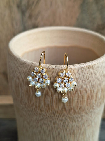 White Pearl Flower Bugdi cum Earrings