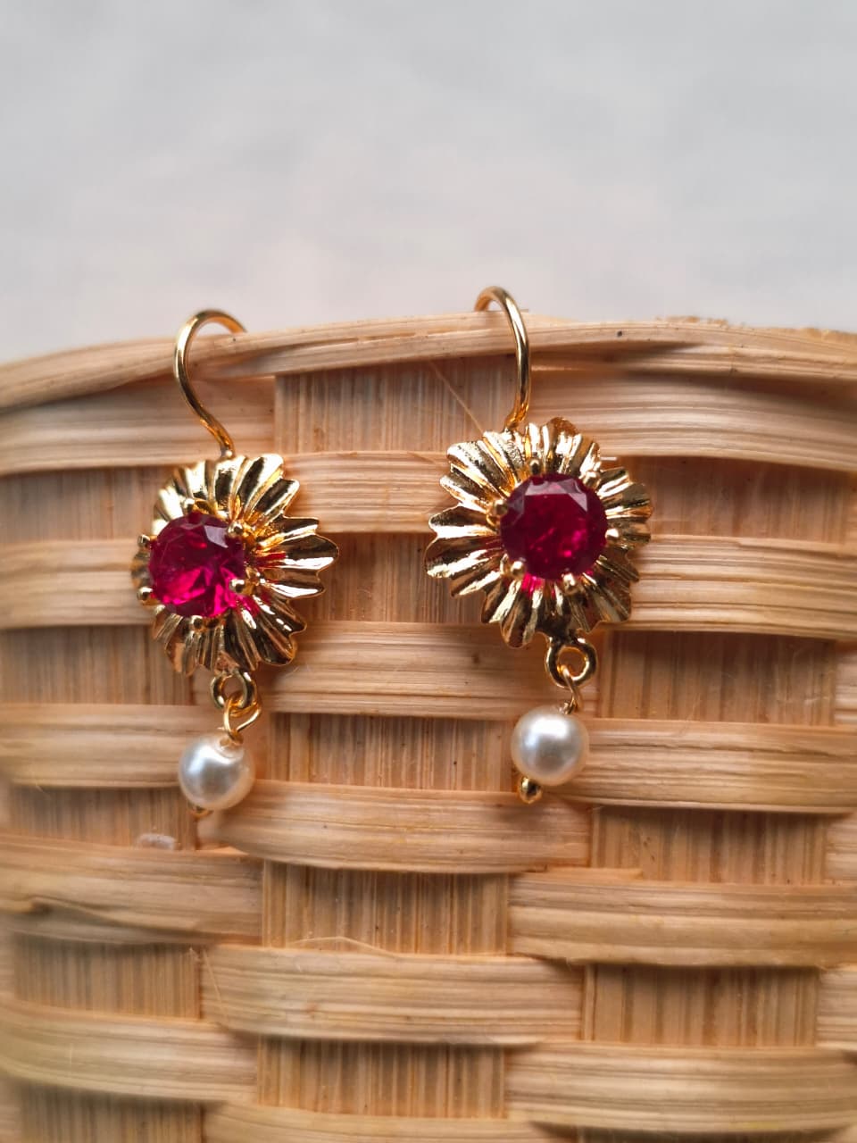 Cute Golden Red Stone Bugdi cum Earrings