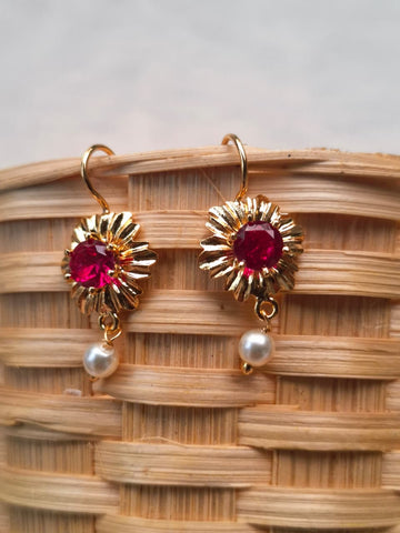 Cute Golden Red Stone Bugdi cum Earrings