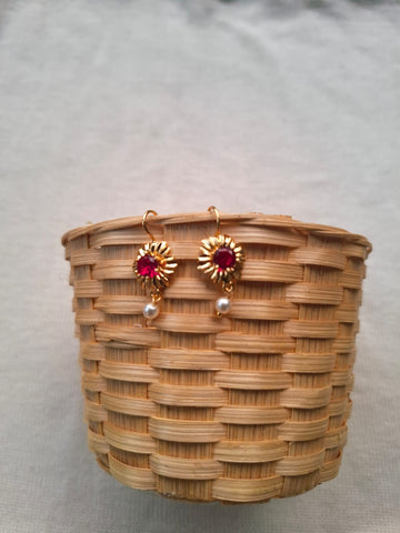 Cute Golden Red Stone Bugdi cum Earrings