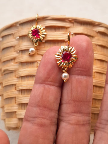 Cute Golden Red Stone Bugdi cum Earrings