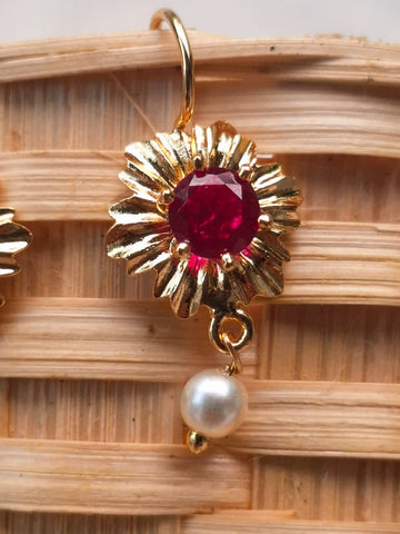 Cute Golden Red Stone Bugdi cum Earrings