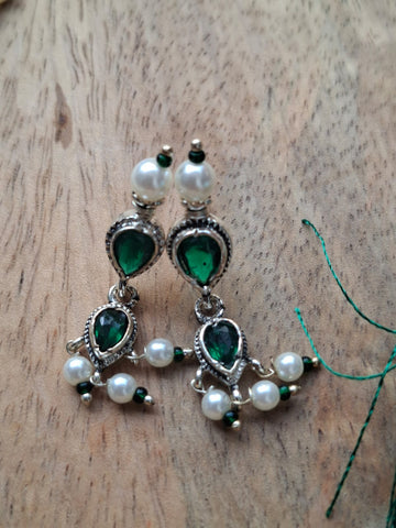 Exquisite Rice Pearls Oxidised Green Tanmani