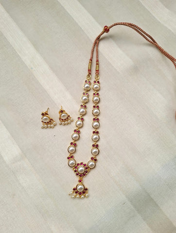 Half Round Pearl Red Stone Necklace