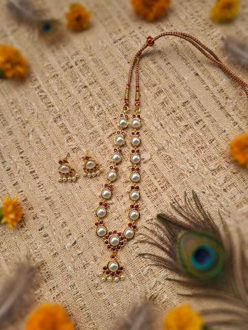 Half Round Pearl Red Stone Necklace