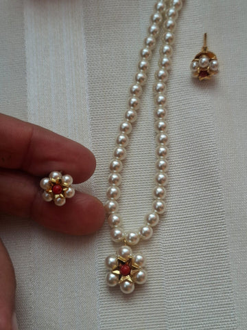 Single Pendant Pearl Set (Coral Kudi)