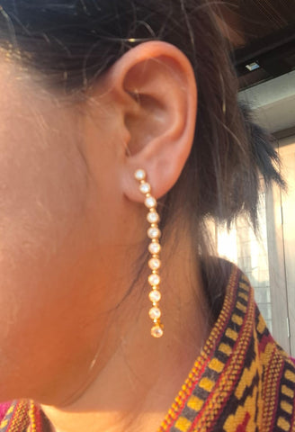 Fine Quality American Diamond Designer Long Earrings Round Golden