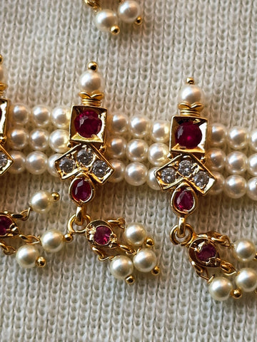 11 Patti Dark Pink 3 White Stone Triangle Chinchpeti