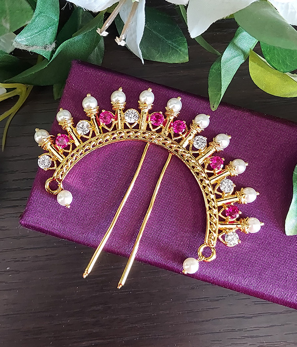 Red AD Pearl Peshwai Hair Accessory – Mugdha Jewellery