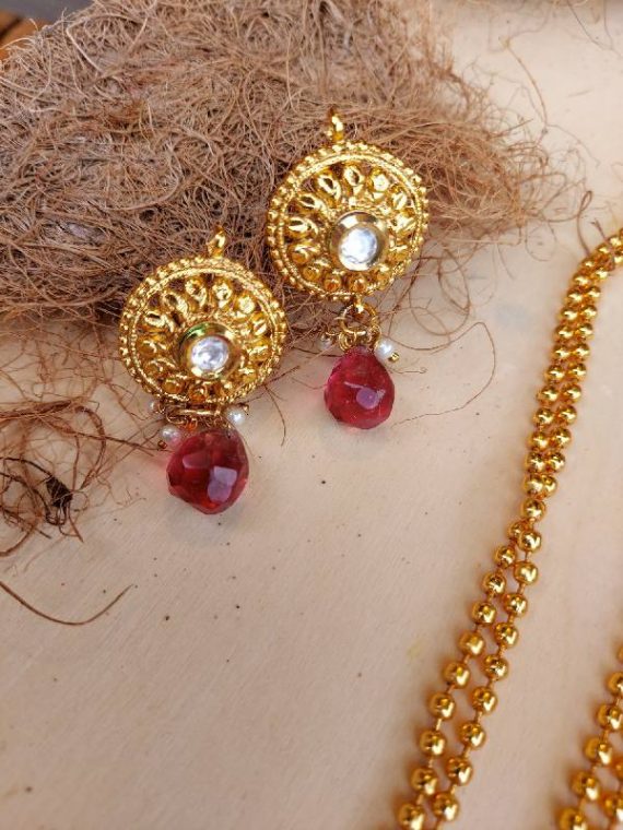 Pink Stone Karwari Short Necklace Set