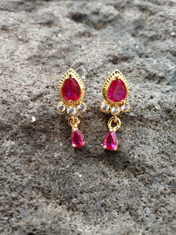 Faceted Dark Pink Stone Studded Earrings